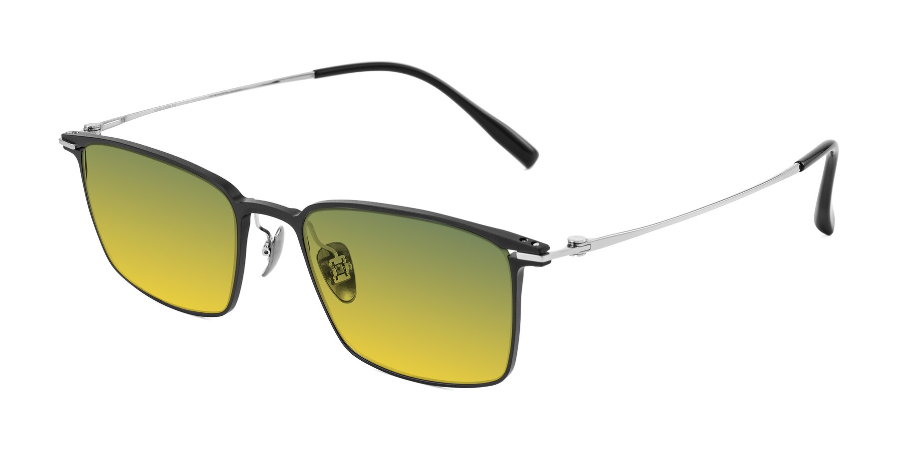 Angle of Ayla in Black/Silver with Green / Yellow Gradient Lenses