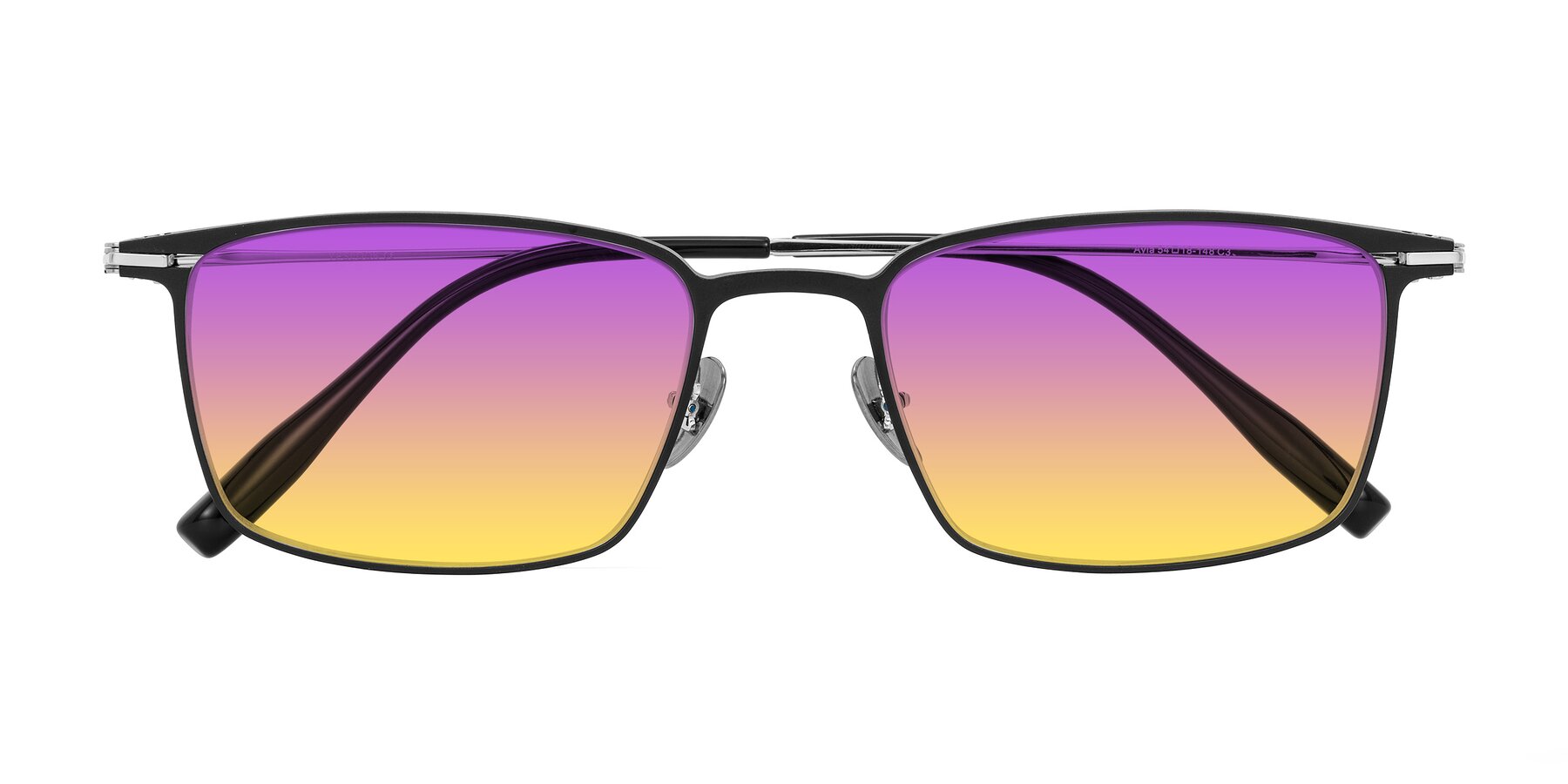 Folded Front of Ayla in Black/Silver with Purple / Yellow Gradient Lenses