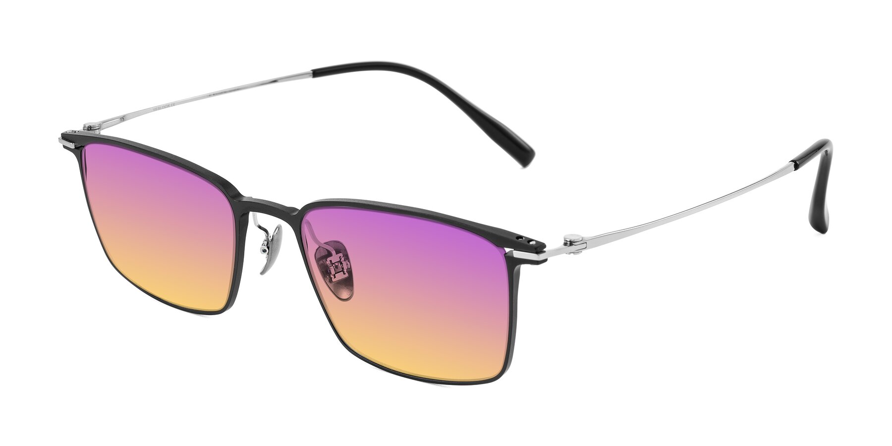 Angle of Ayla in Black/Silver with Purple / Yellow Gradient Lenses