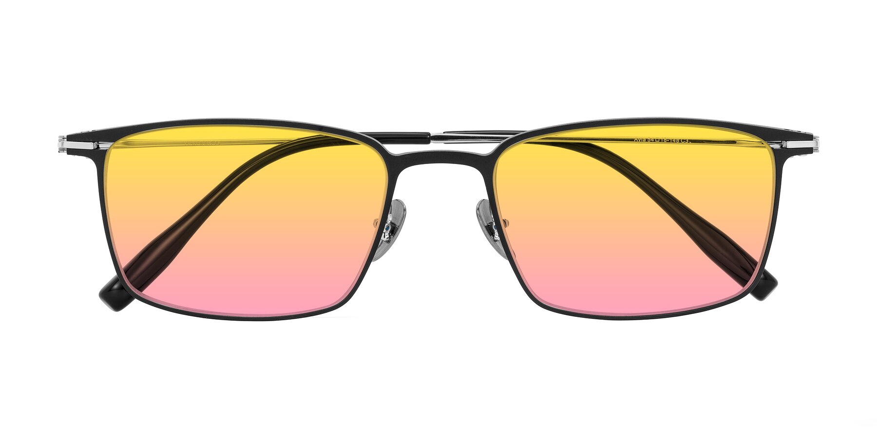 Folded Front of Ayla in Black/Silver with Yellow / Pink Gradient Lenses