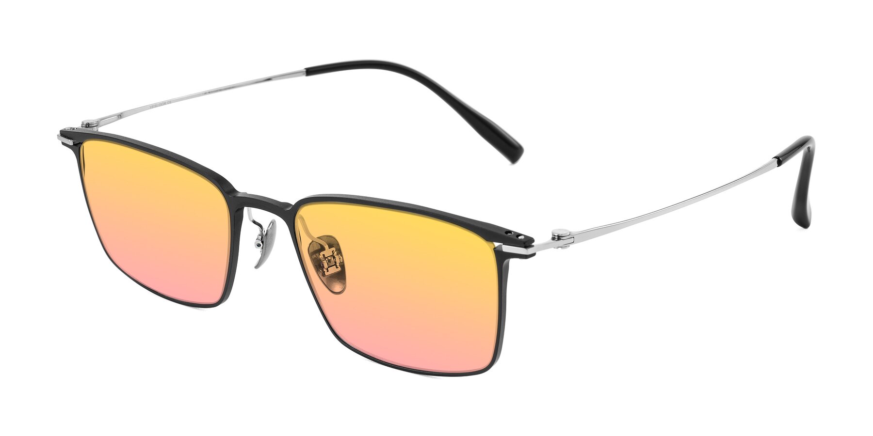 Angle of Ayla in Black/Silver with Yellow / Pink Gradient Lenses