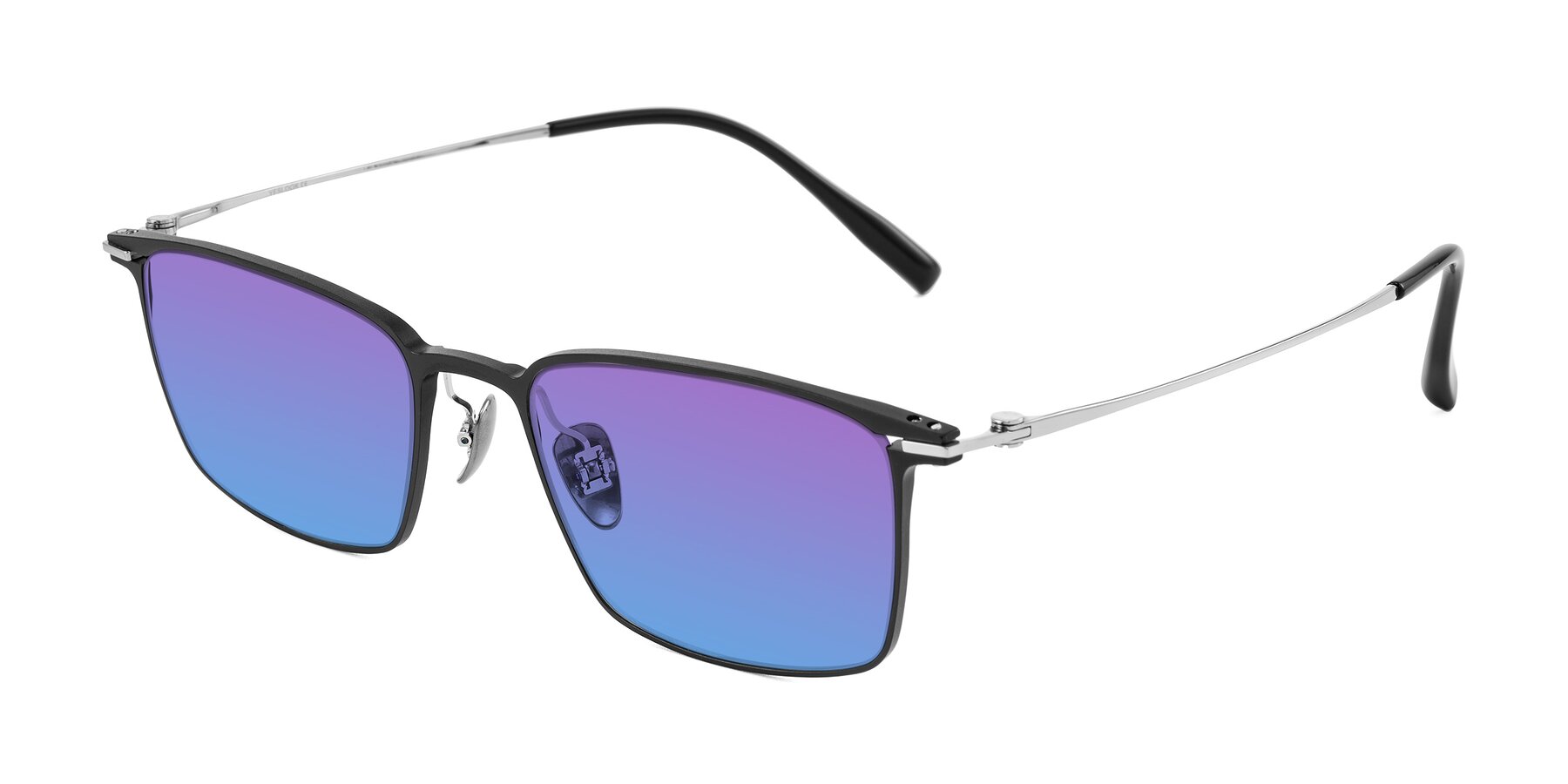 Angle of Ayla in Black/Silver with Purple / Blue Gradient Lenses