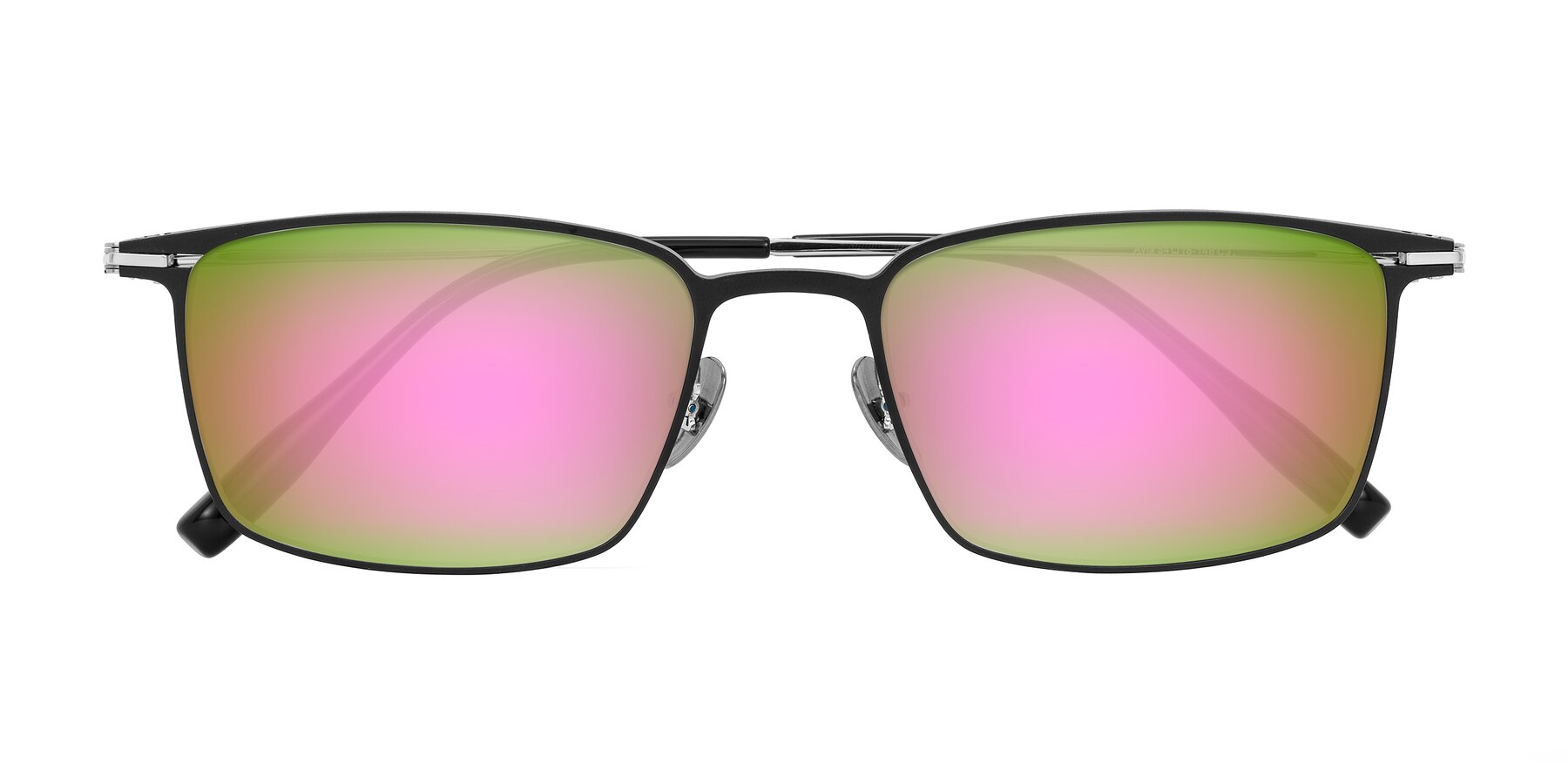 Folded Front of Ayla in Black/Silver with Pink Mirrored Lenses