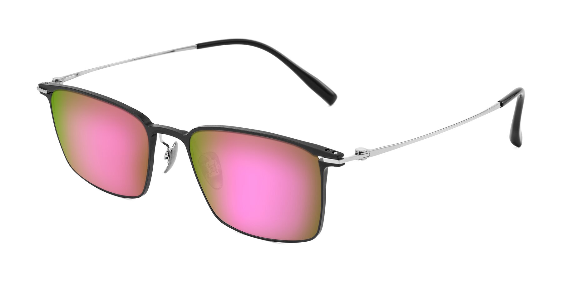 Angle of Ayla in Black/Silver with Pink Mirrored Lenses