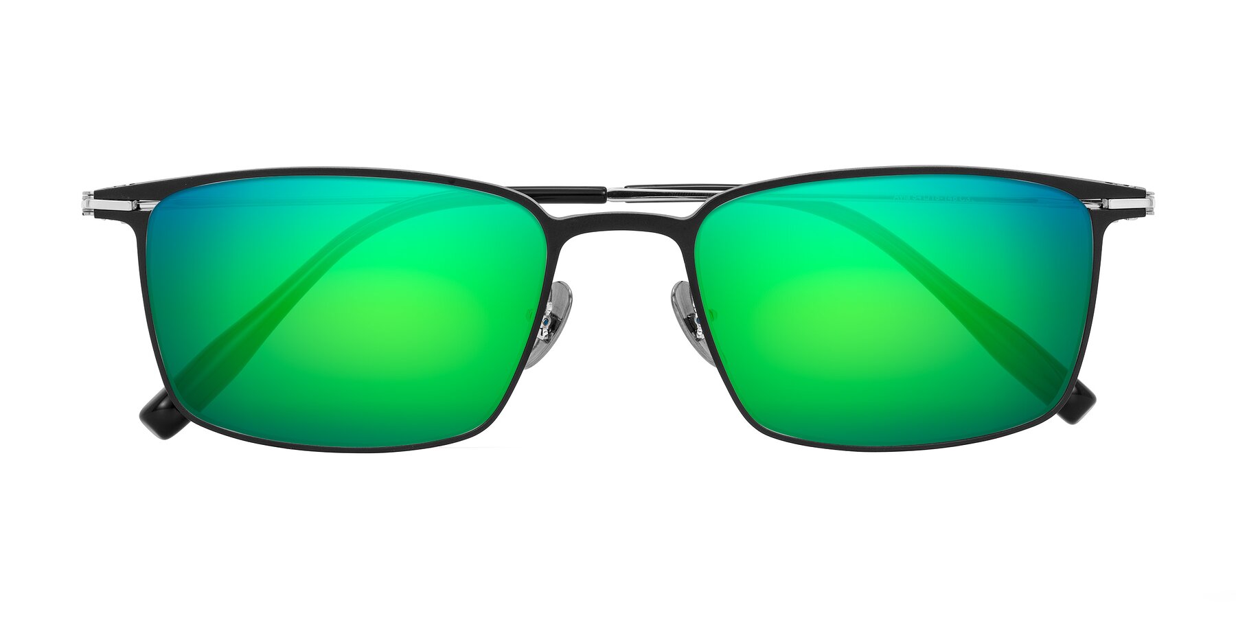 Folded Front of Ayla in Black/Silver with Green Mirrored Lenses