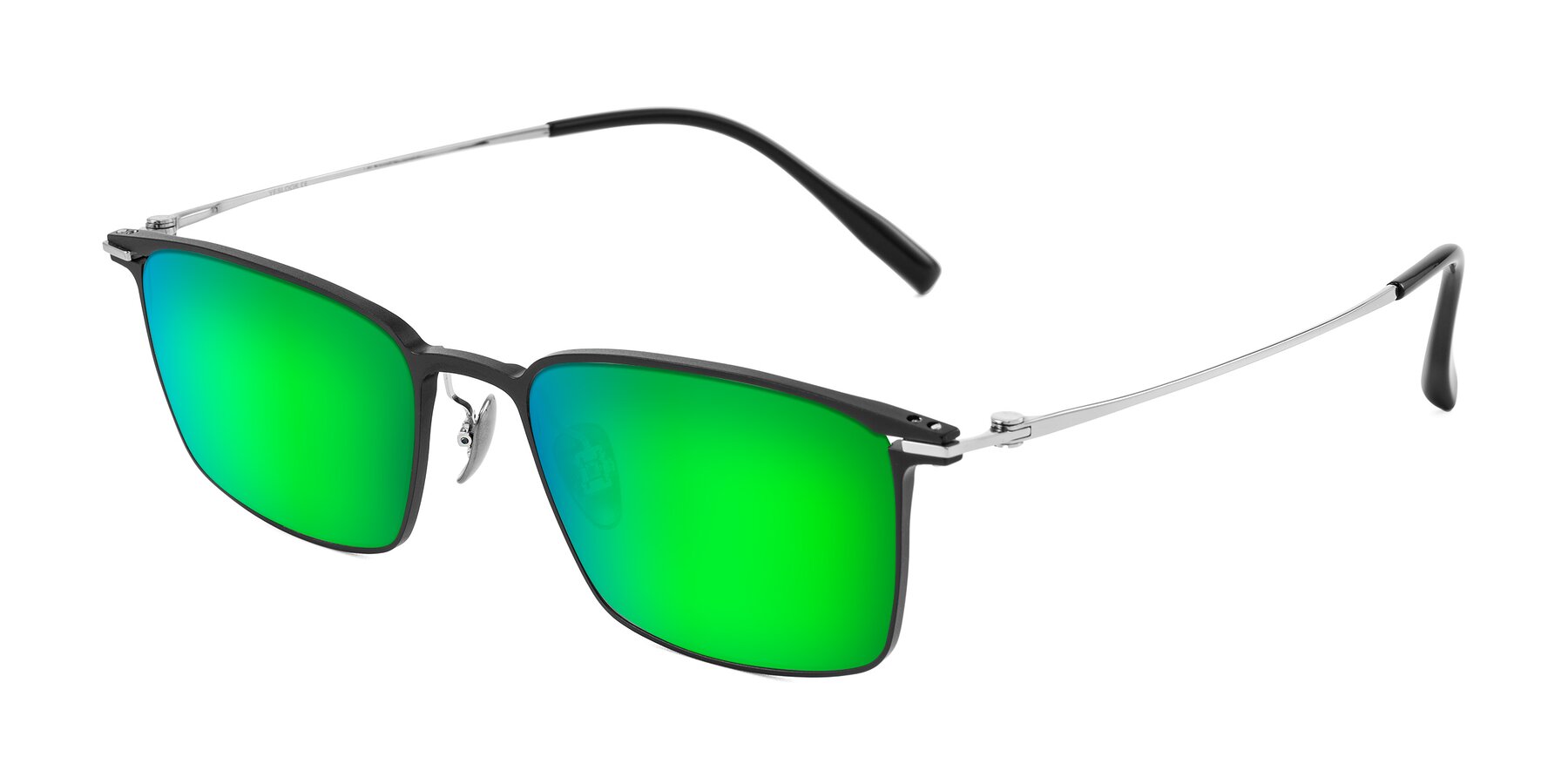 Angle of Ayla in Black/Silver with Green Mirrored Lenses