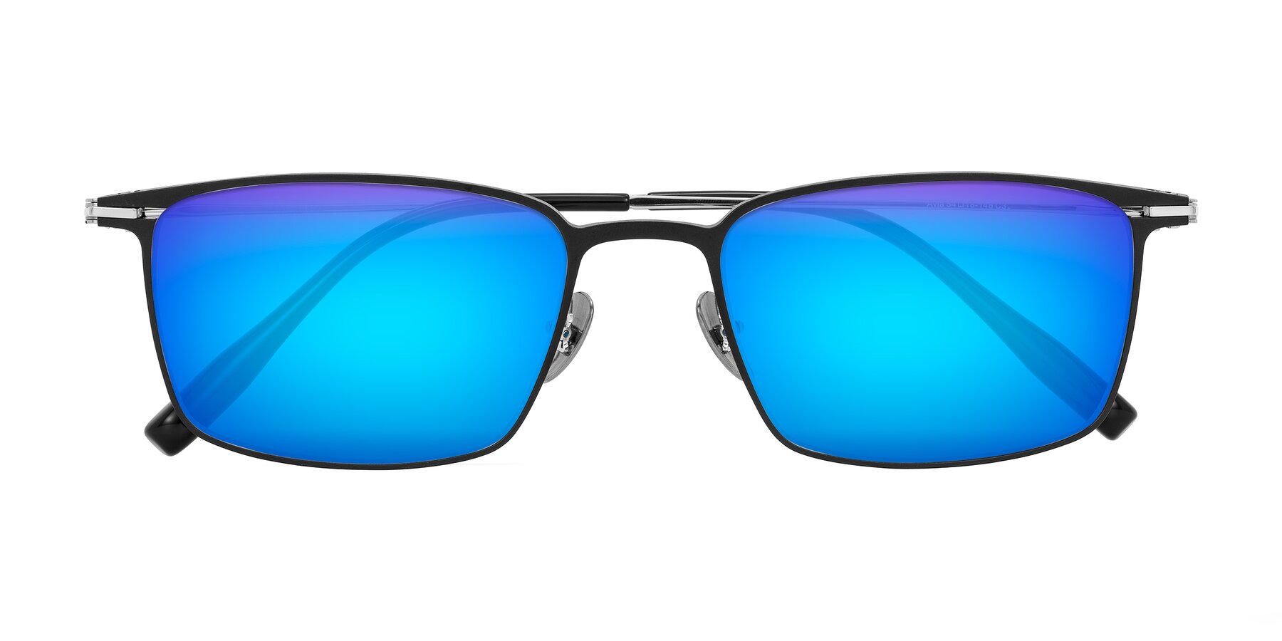 Folded Front of Ayla in Black/Silver with Blue Mirrored Lenses