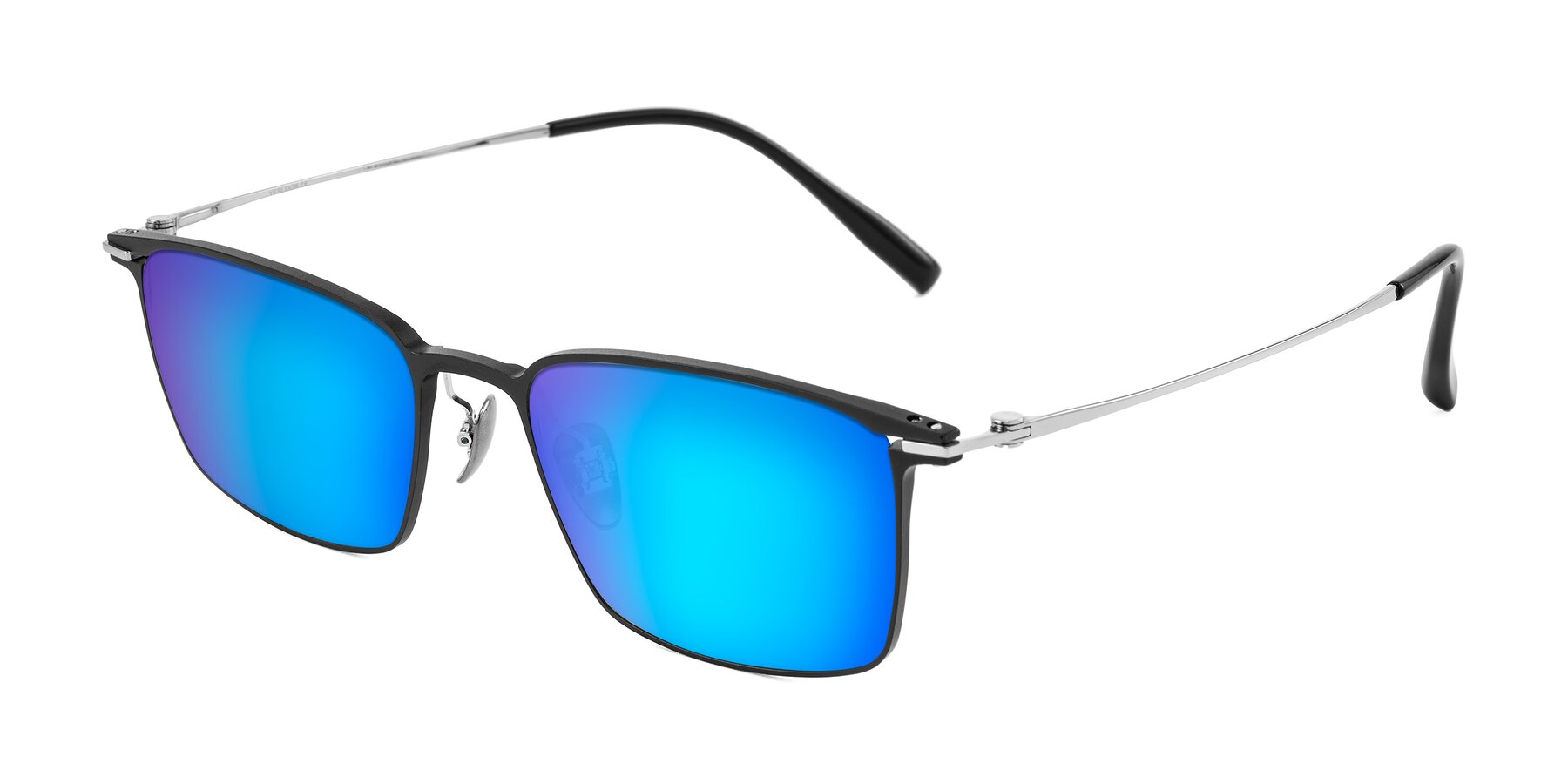 Angle of Ayla in Black/Silver with Blue Mirrored Lenses