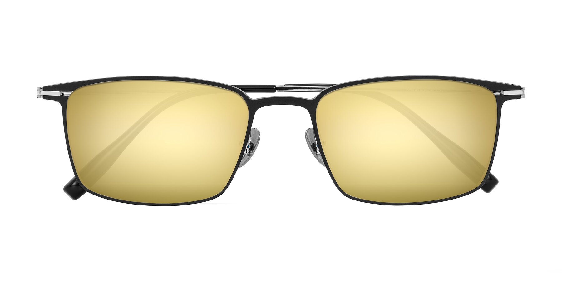 Folded Front of Ayla in Black/Silver with Gold Mirrored Lenses
