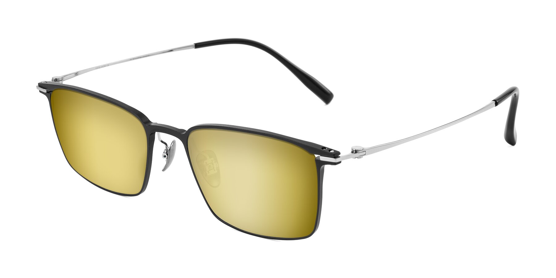 Angle of Ayla in Black/Silver with Gold Mirrored Lenses