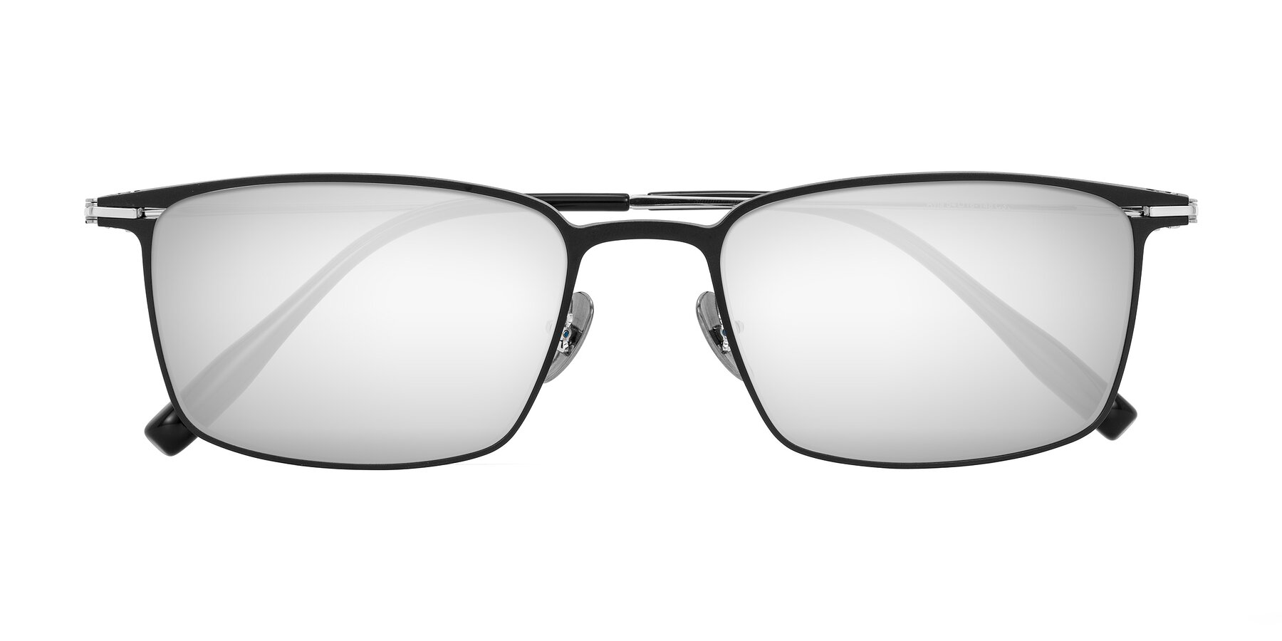 Folded Front of Ayla in Black/Silver with Silver Mirrored Lenses