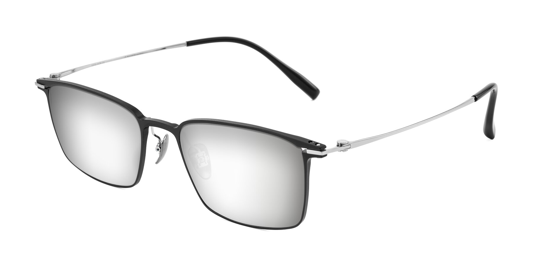 Angle of Ayla in Black/Silver with Silver Mirrored Lenses