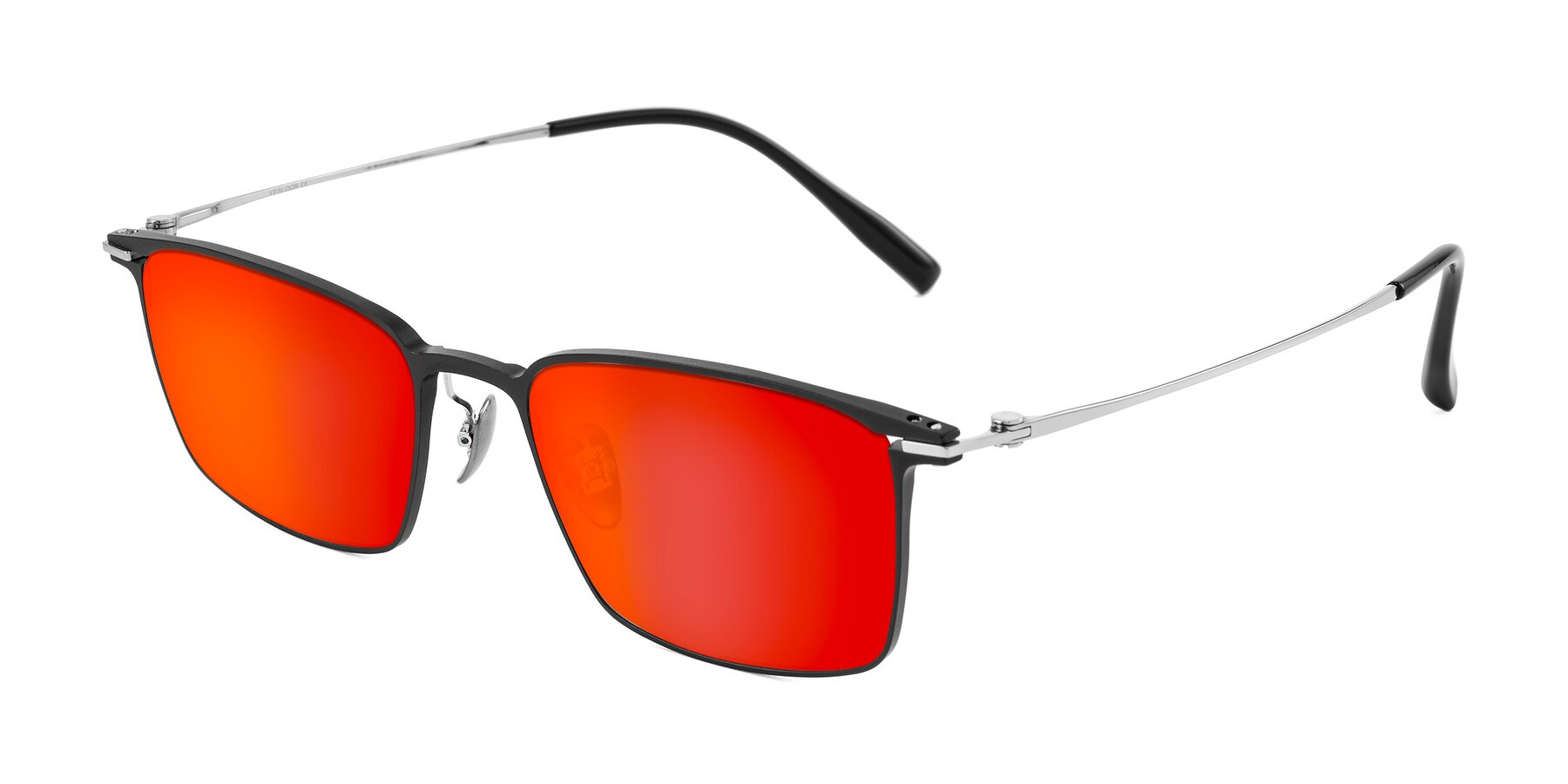 Angle of Ayla in Black/Silver with Red Gold Mirrored Lenses
