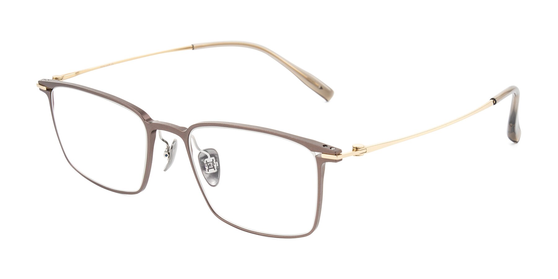 Angle of Ayla in Brown/Gold with Clear Eyeglass Lenses