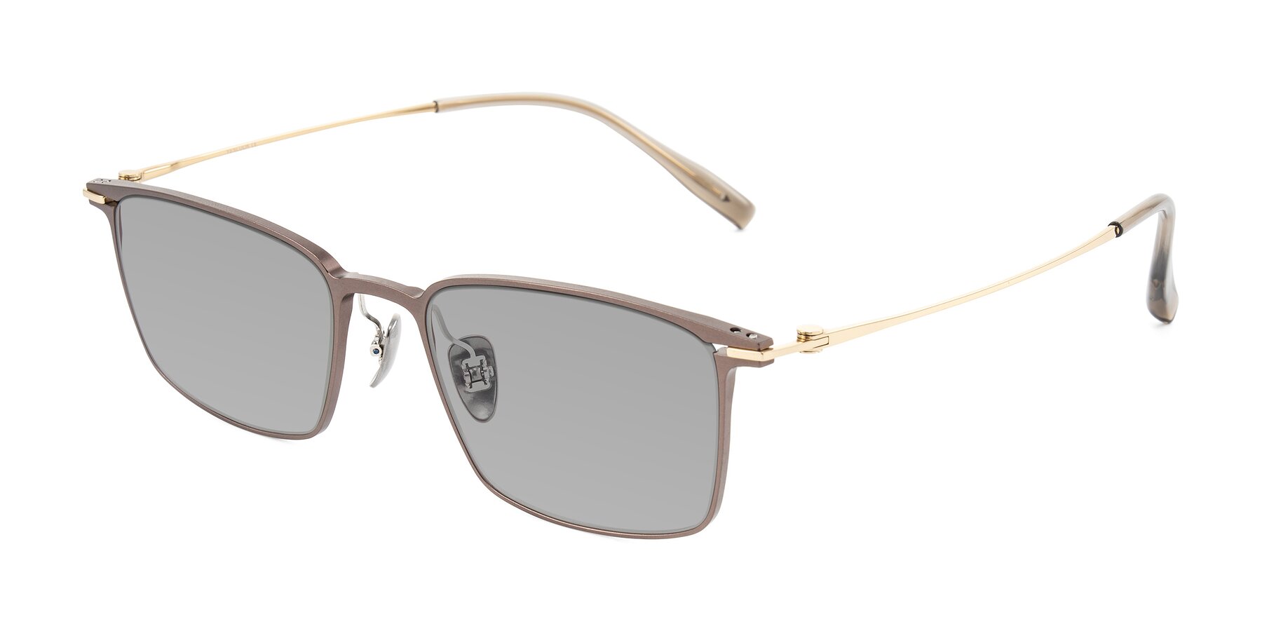 Angle of Ayla in Brown/Gold with Light Gray Tinted Lenses