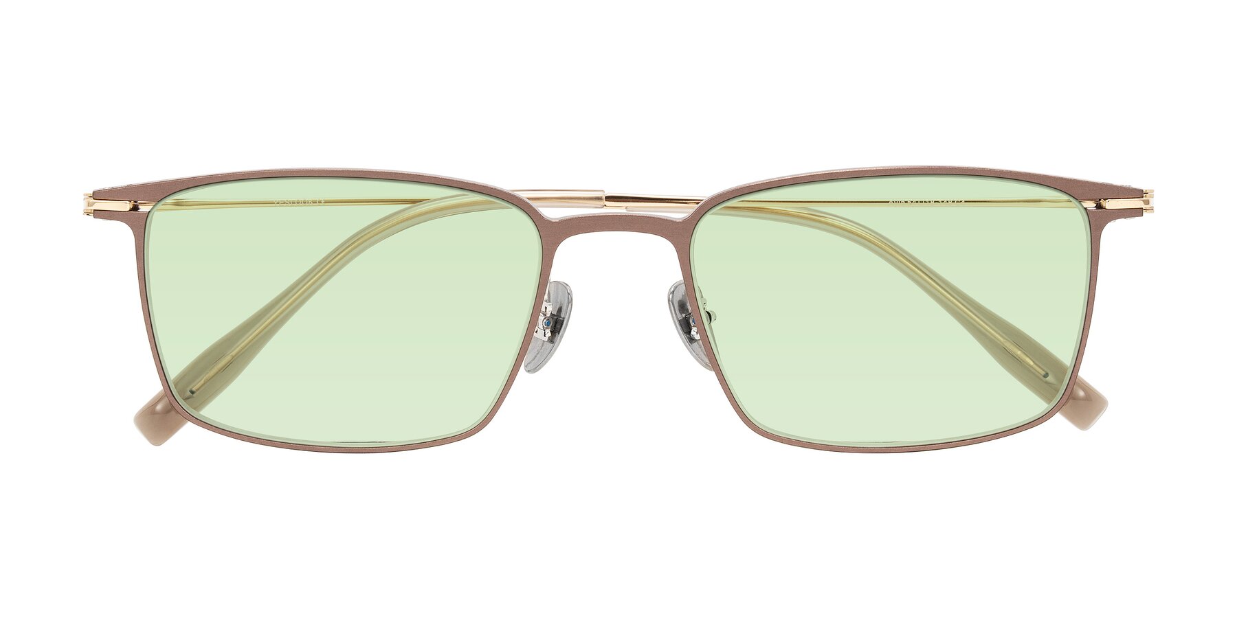 Folded Front of Ayla in Brown/Gold with Light Green Tinted Lenses