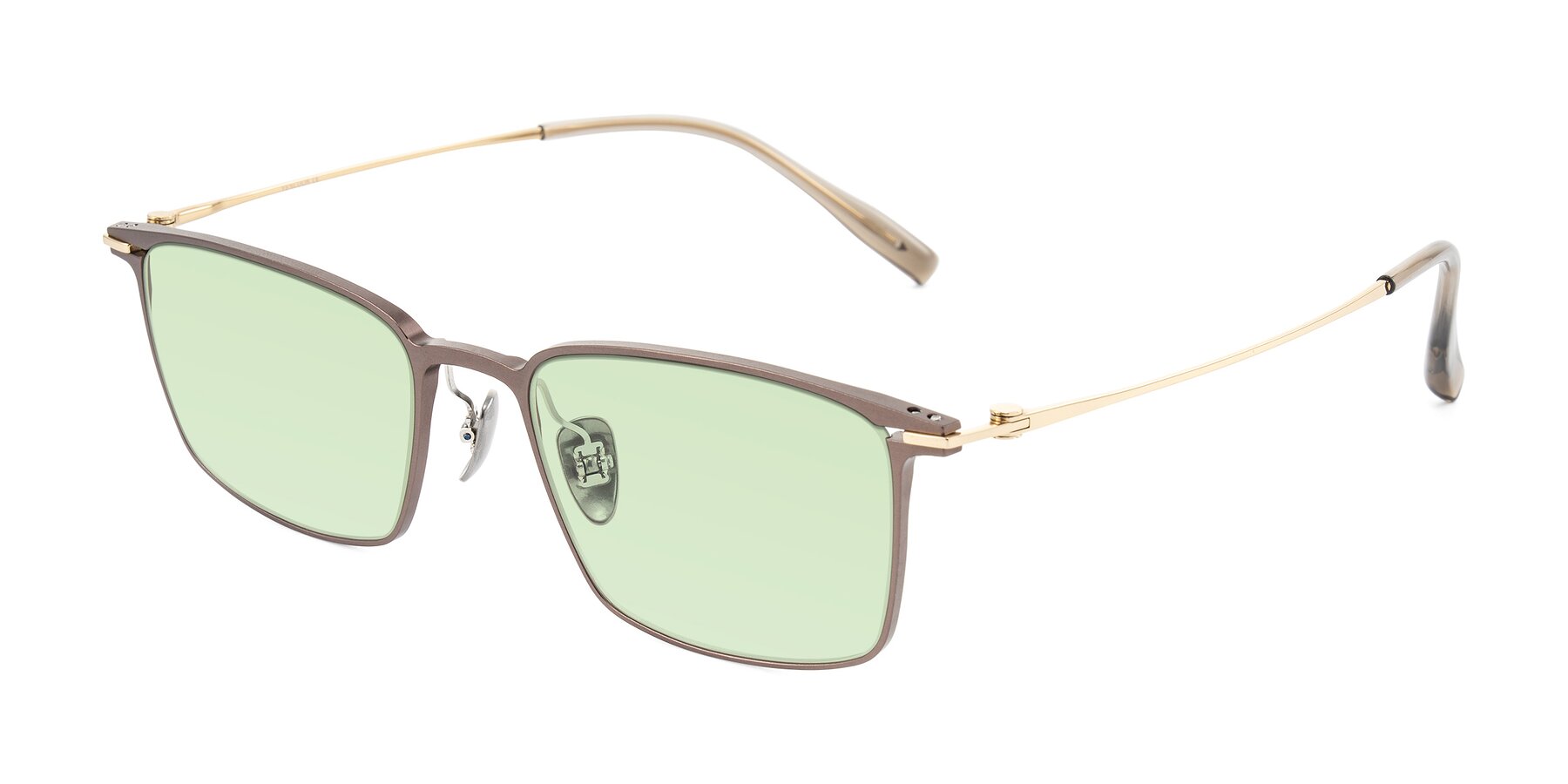 Angle of Ayla in Brown/Gold with Light Green Tinted Lenses