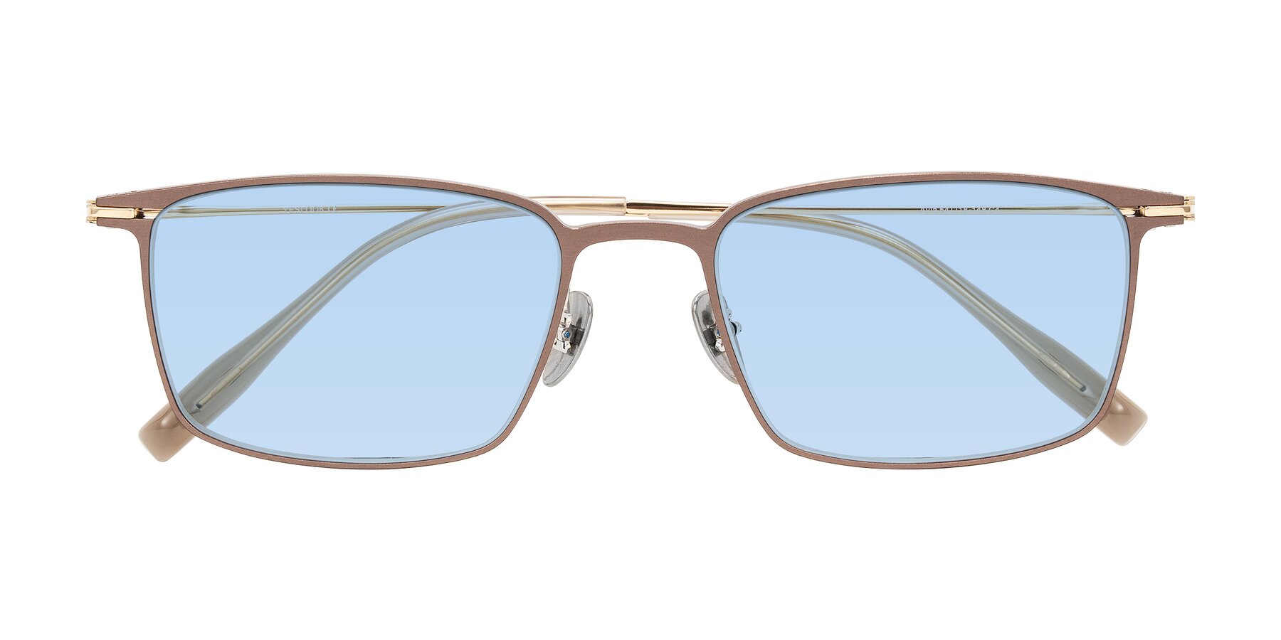 Folded Front of Ayla in Brown/Gold with Light Blue Tinted Lenses