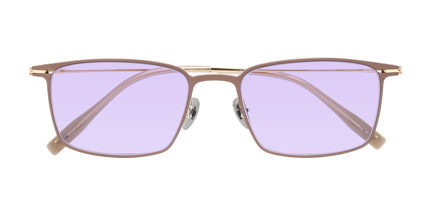 Folded Front of Ayla in Brown/Gold with Light Purple Tinted Lenses