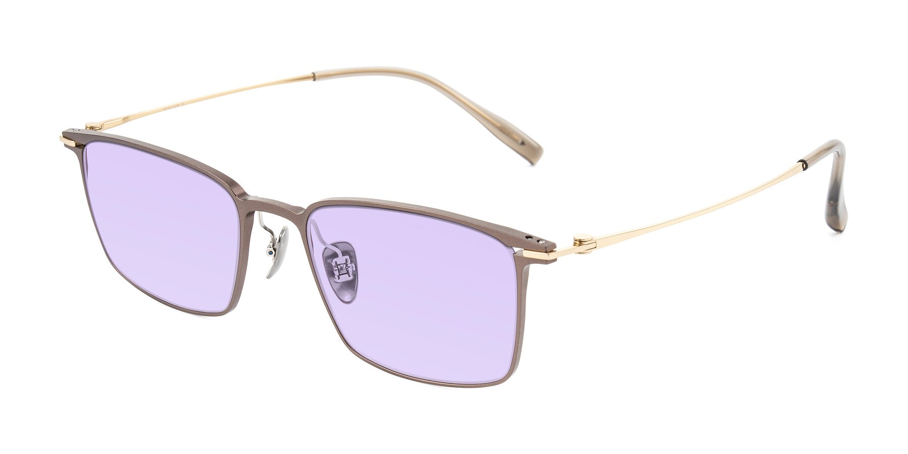 Angle of Ayla in Brown/Gold with Light Purple Tinted Lenses