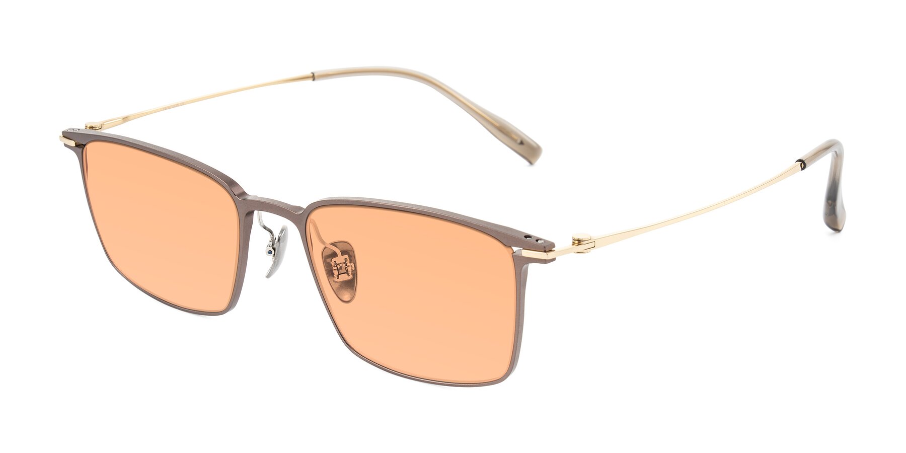 Angle of Ayla in Brown/Gold with Light Orange Tinted Lenses
