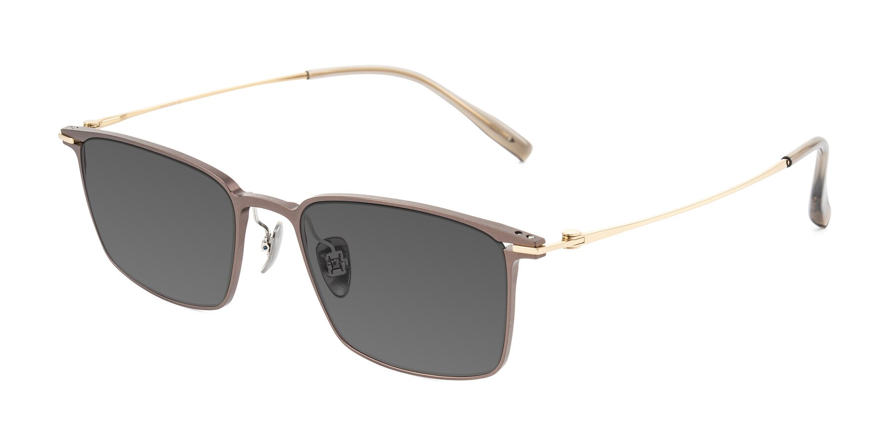 Angle of Ayla in Brown/Gold with Medium Gray Tinted Lenses