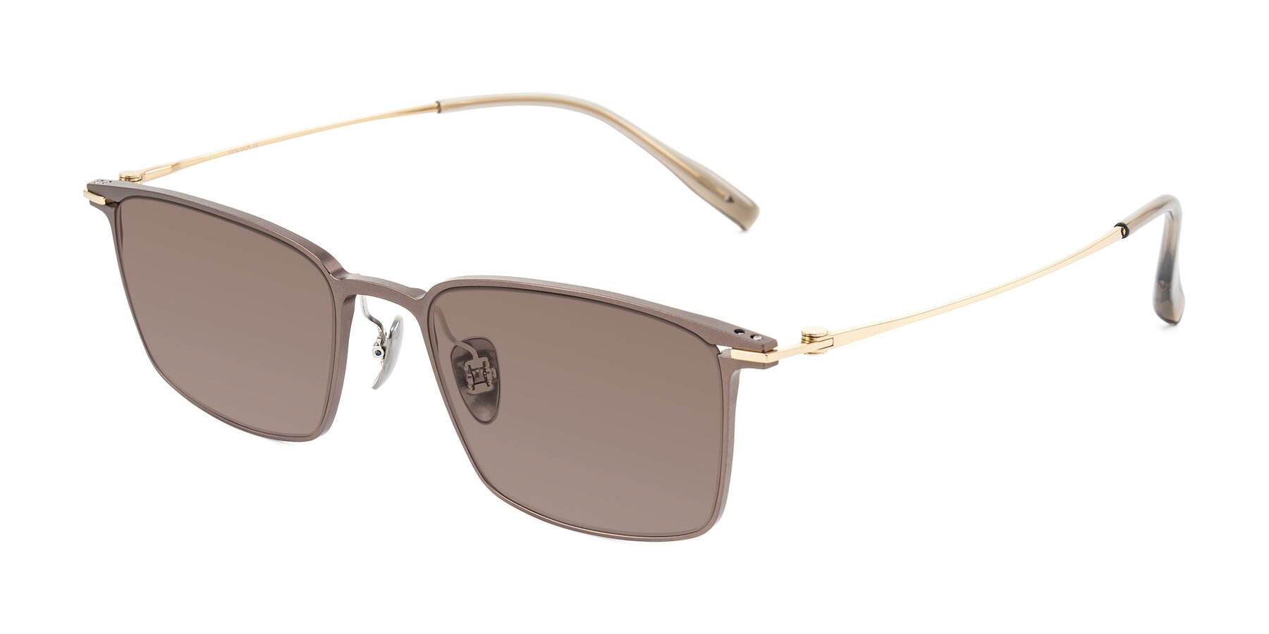 Angle of Ayla in Brown/Gold with Medium Brown Tinted Lenses