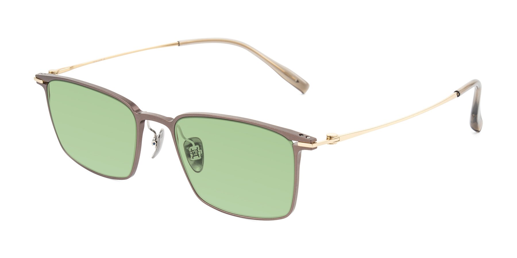 Angle of Ayla in Brown/Gold with Medium Green Tinted Lenses