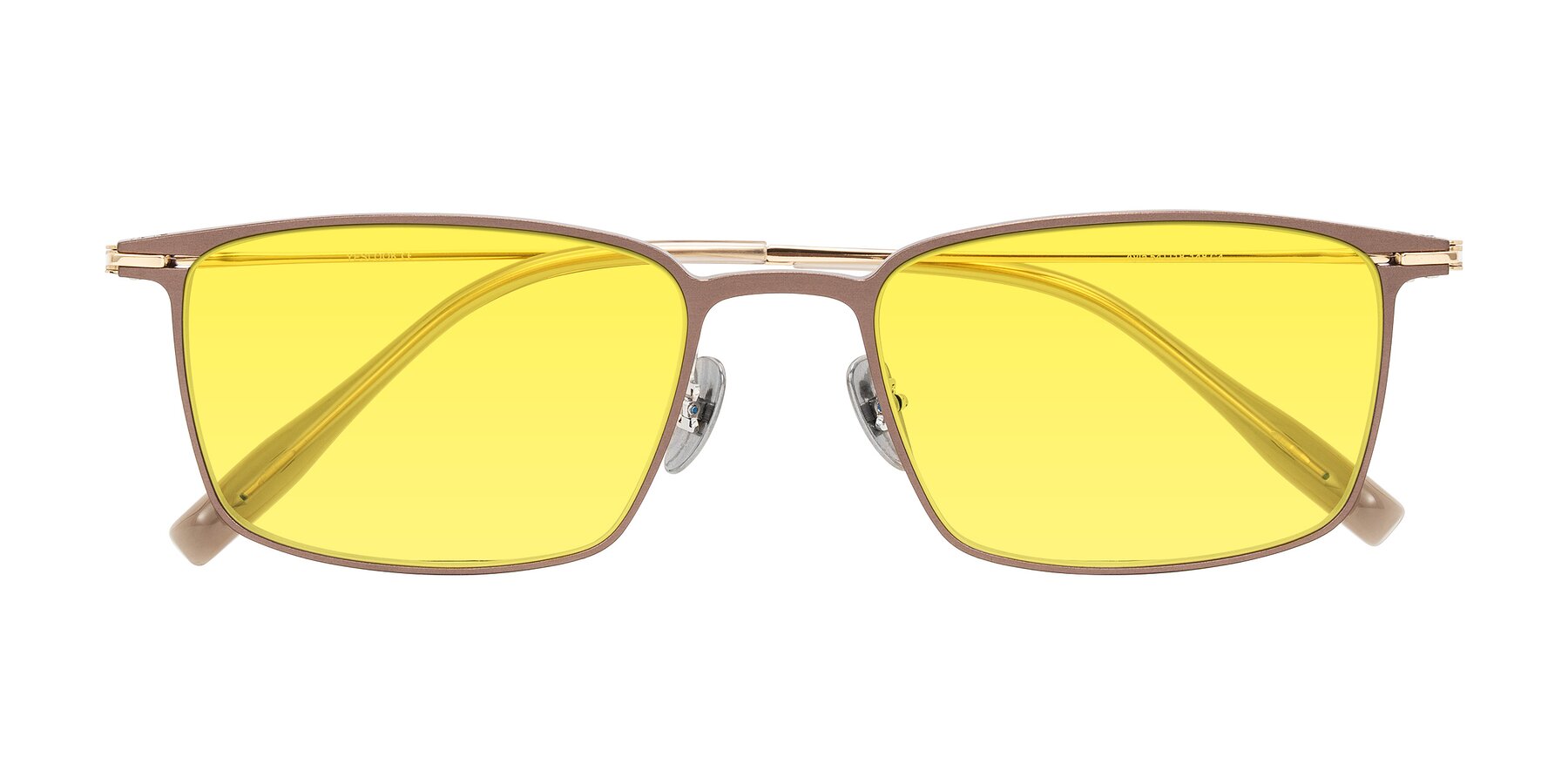 Folded Front of Ayla in Brown/Gold with Medium Yellow Tinted Lenses