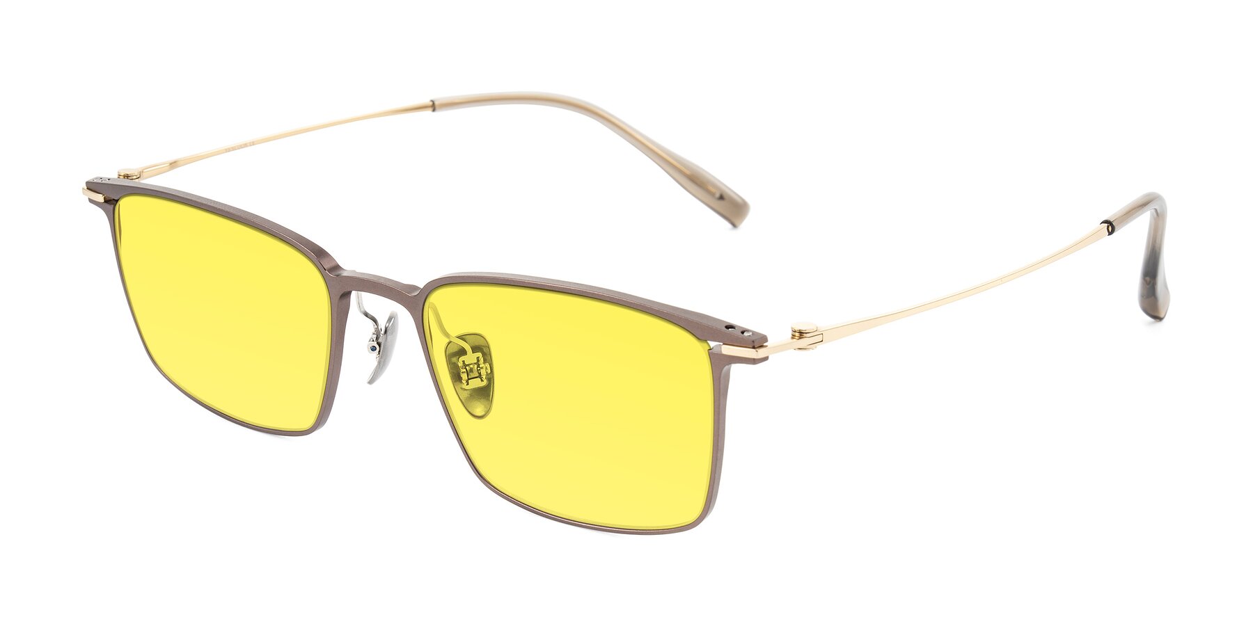 Angle of Ayla in Brown/Gold with Medium Yellow Tinted Lenses