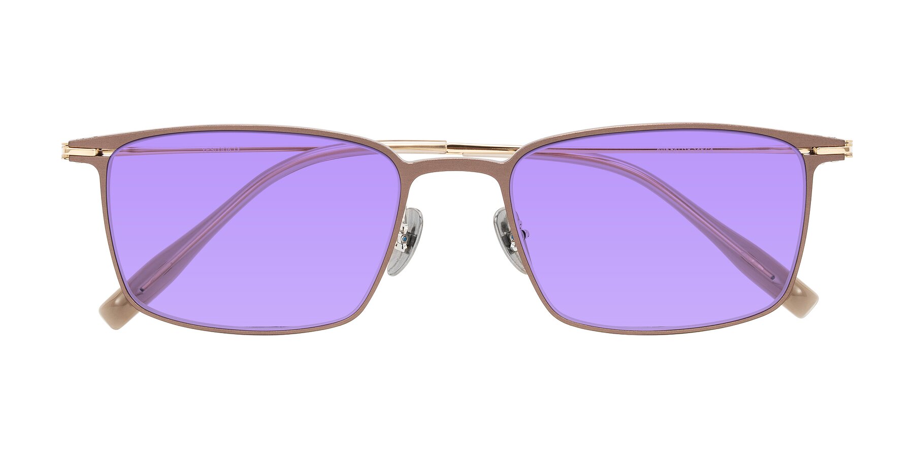 Folded Front of Ayla in Brown/Gold with Medium Purple Tinted Lenses