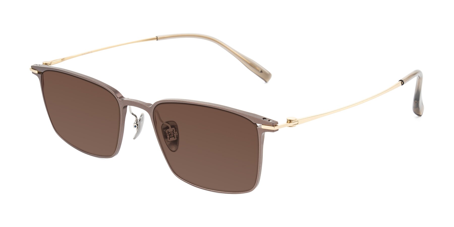 Angle of Ayla in Brown/Gold with Brown Tinted Lenses