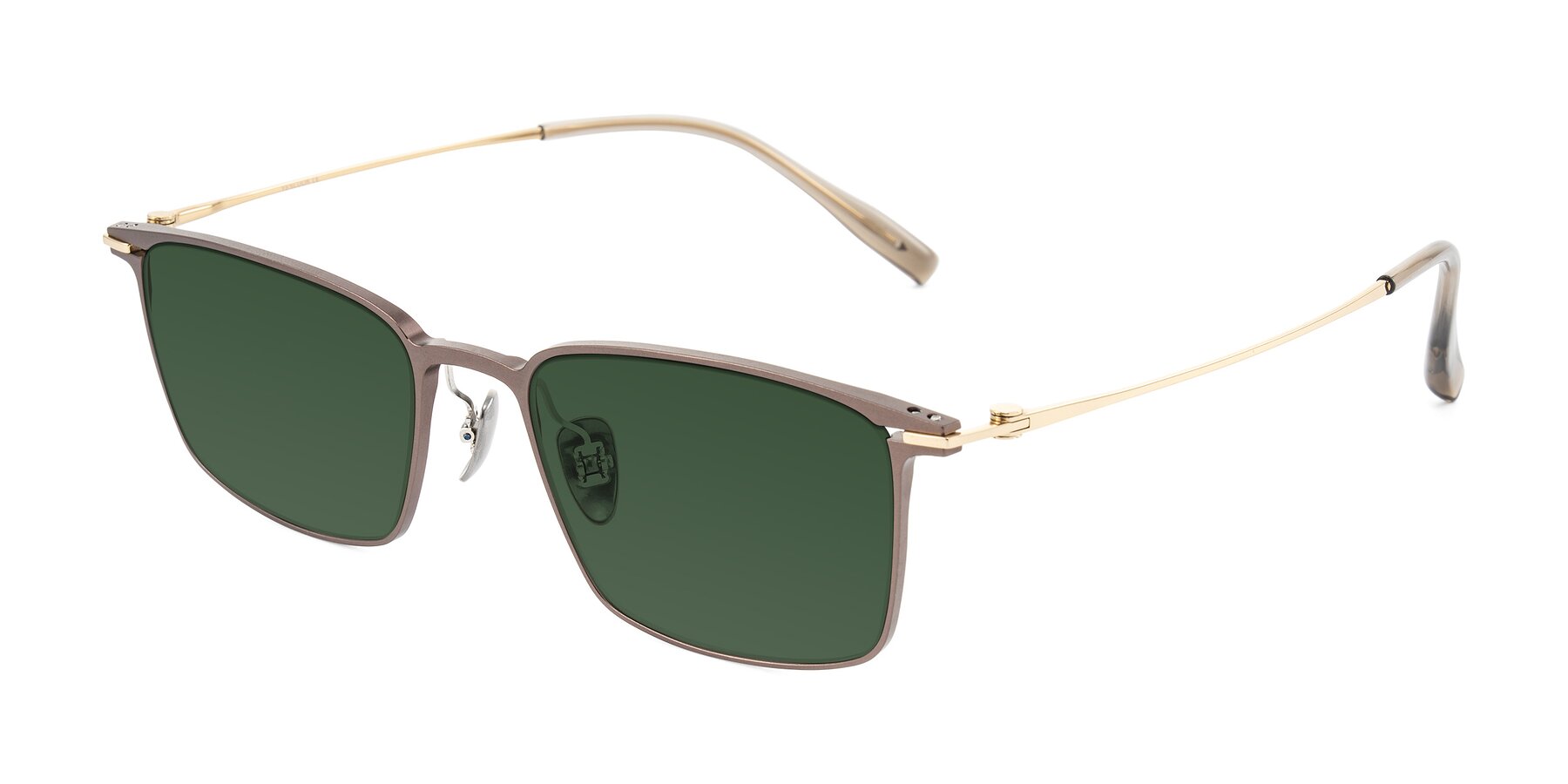 Angle of Ayla in Brown/Gold with Green Tinted Lenses
