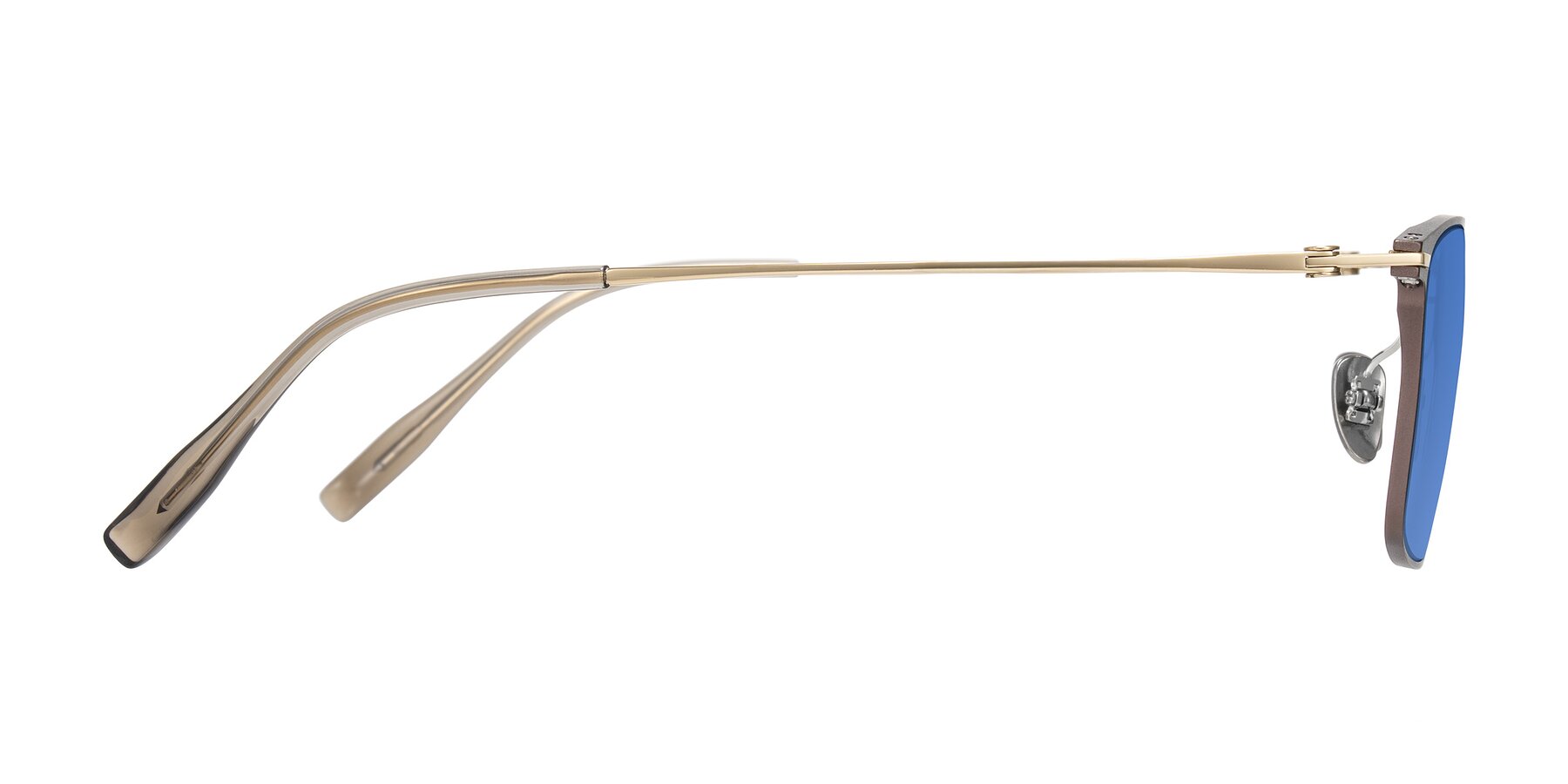 Side of Ayla in Brown/Gold with Blue Tinted Lenses