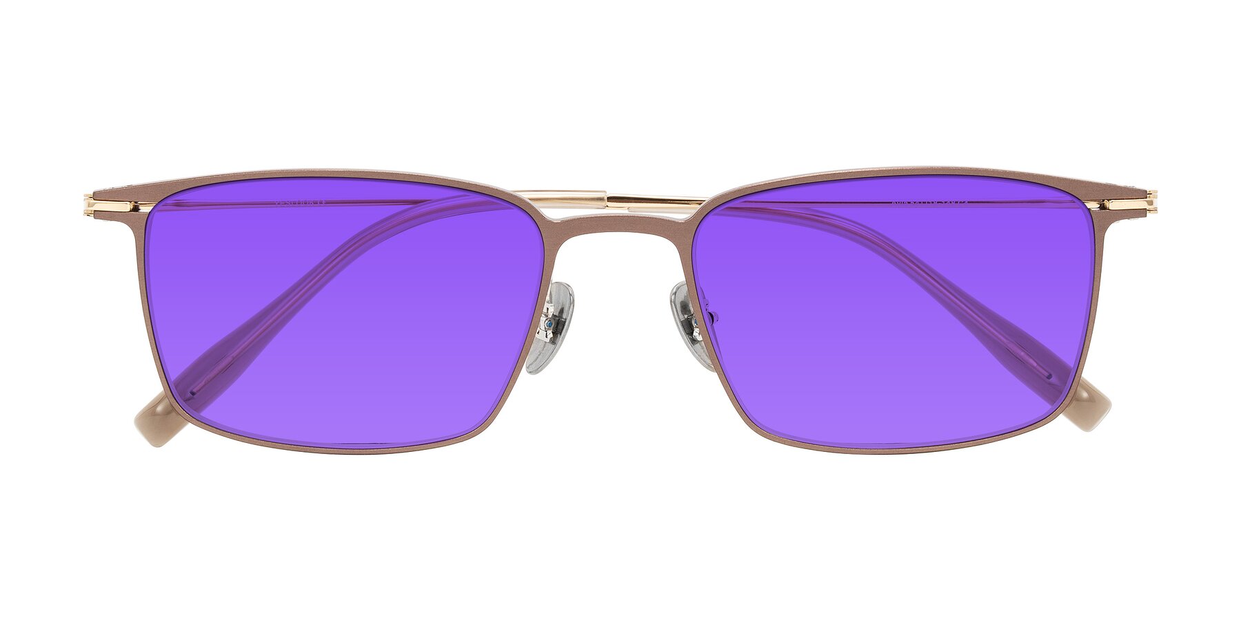 Folded Front of Ayla in Brown/Gold with Purple Tinted Lenses