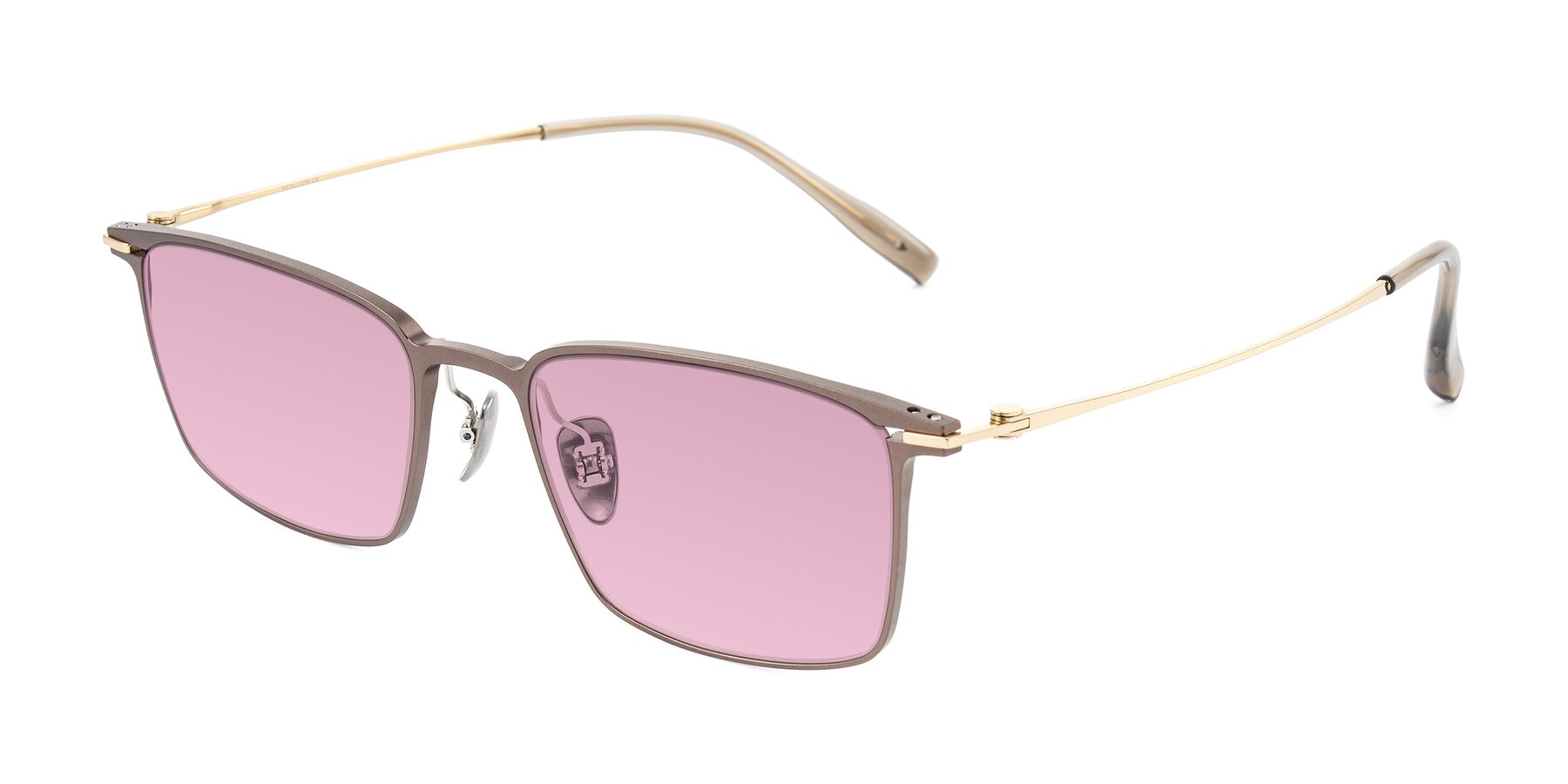 Angle of Ayla in Brown/Gold with Light Wine Tinted Lenses