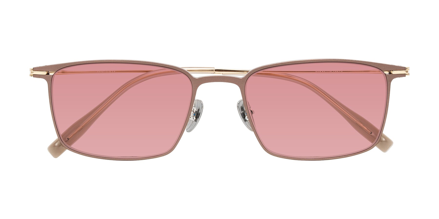 Folded Front of Ayla in Brown/Gold with Medium Garnet Tinted Lenses