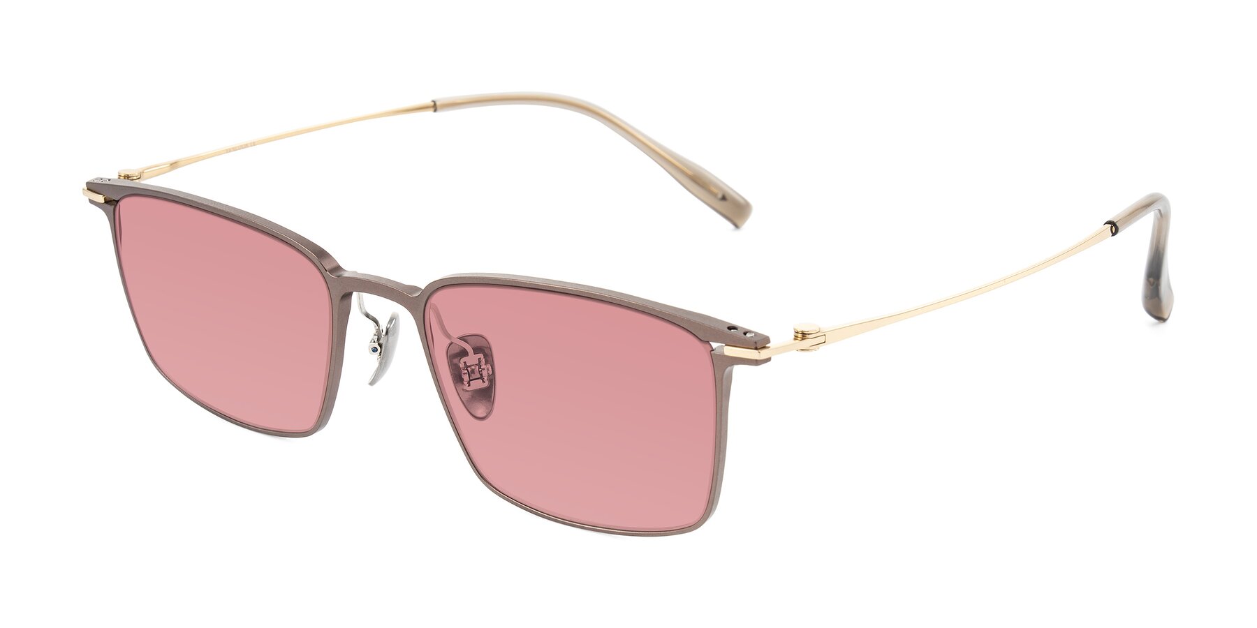 Angle of Ayla in Brown/Gold with Medium Garnet Tinted Lenses