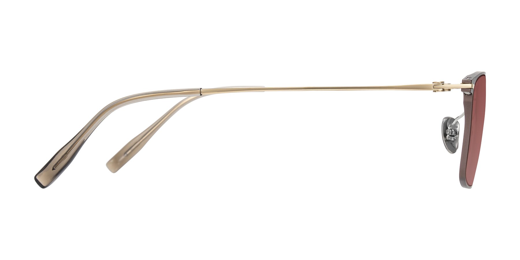 Side of Ayla in Brown/Gold with Garnet Tinted Lenses