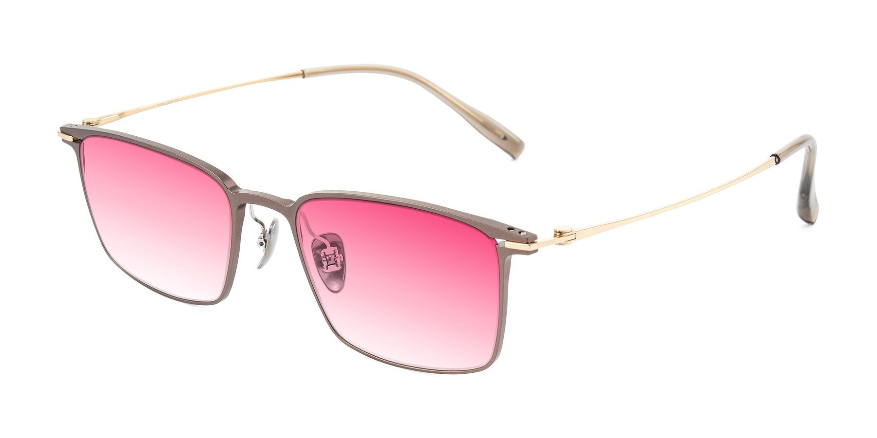 Angle of Ayla in Brown/Gold with Pink Gradient Lenses
