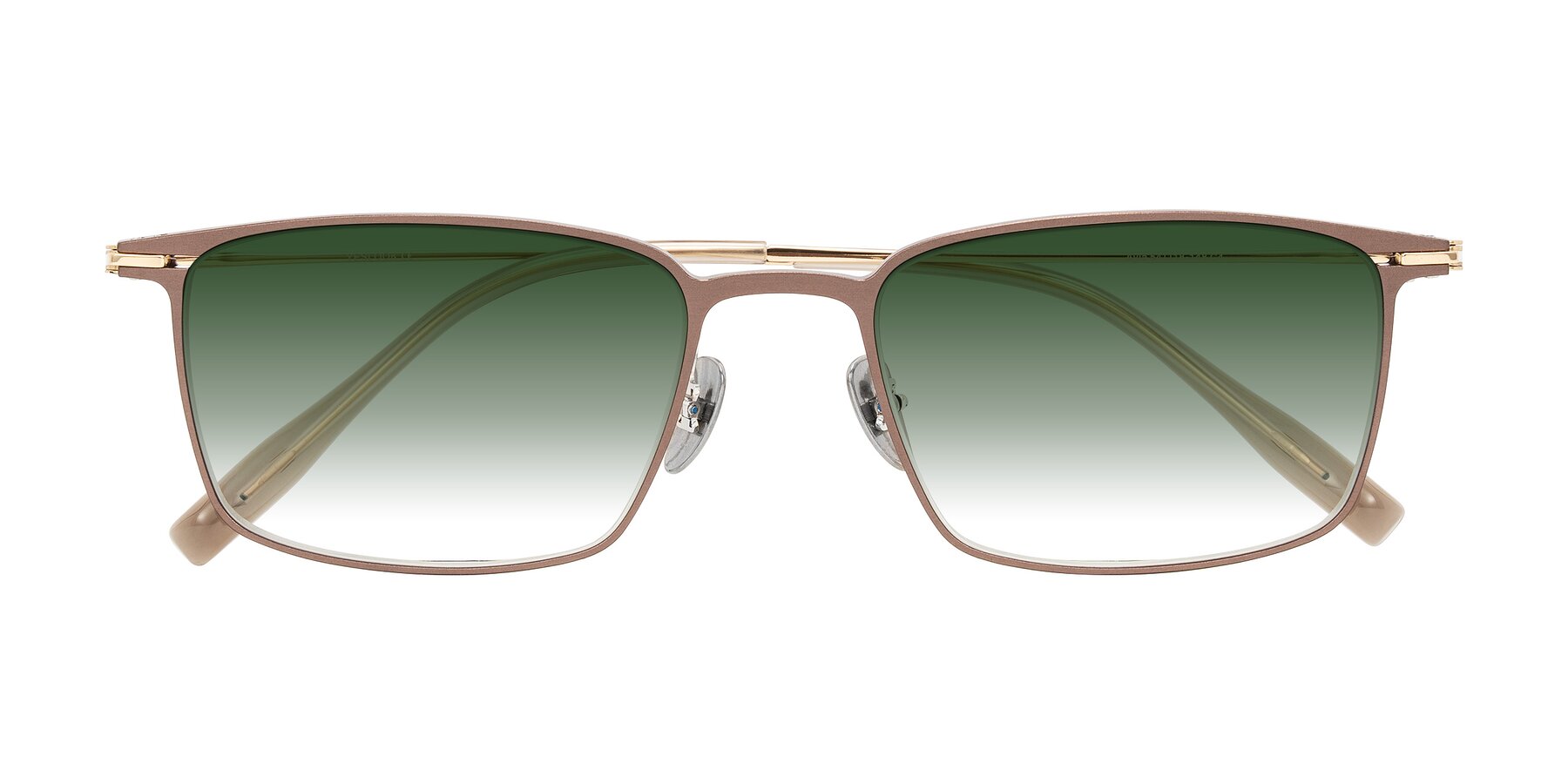 Folded Front of Ayla in Brown/Gold with Green Gradient Lenses