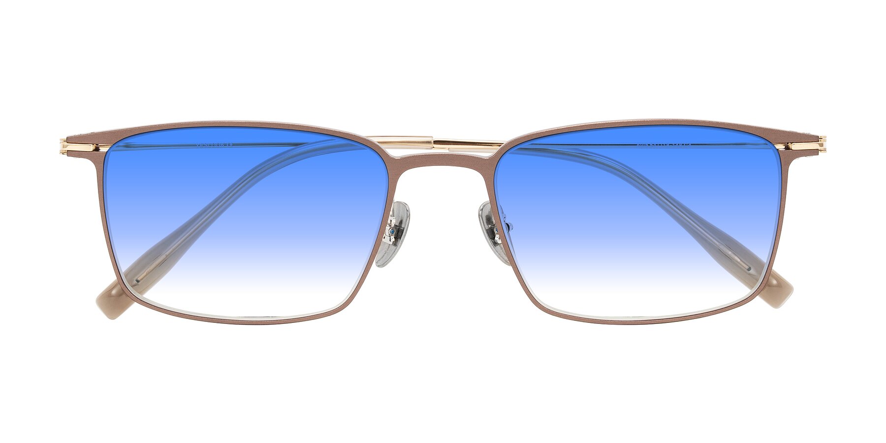 Folded Front of Ayla in Brown/Gold with Blue Gradient Lenses