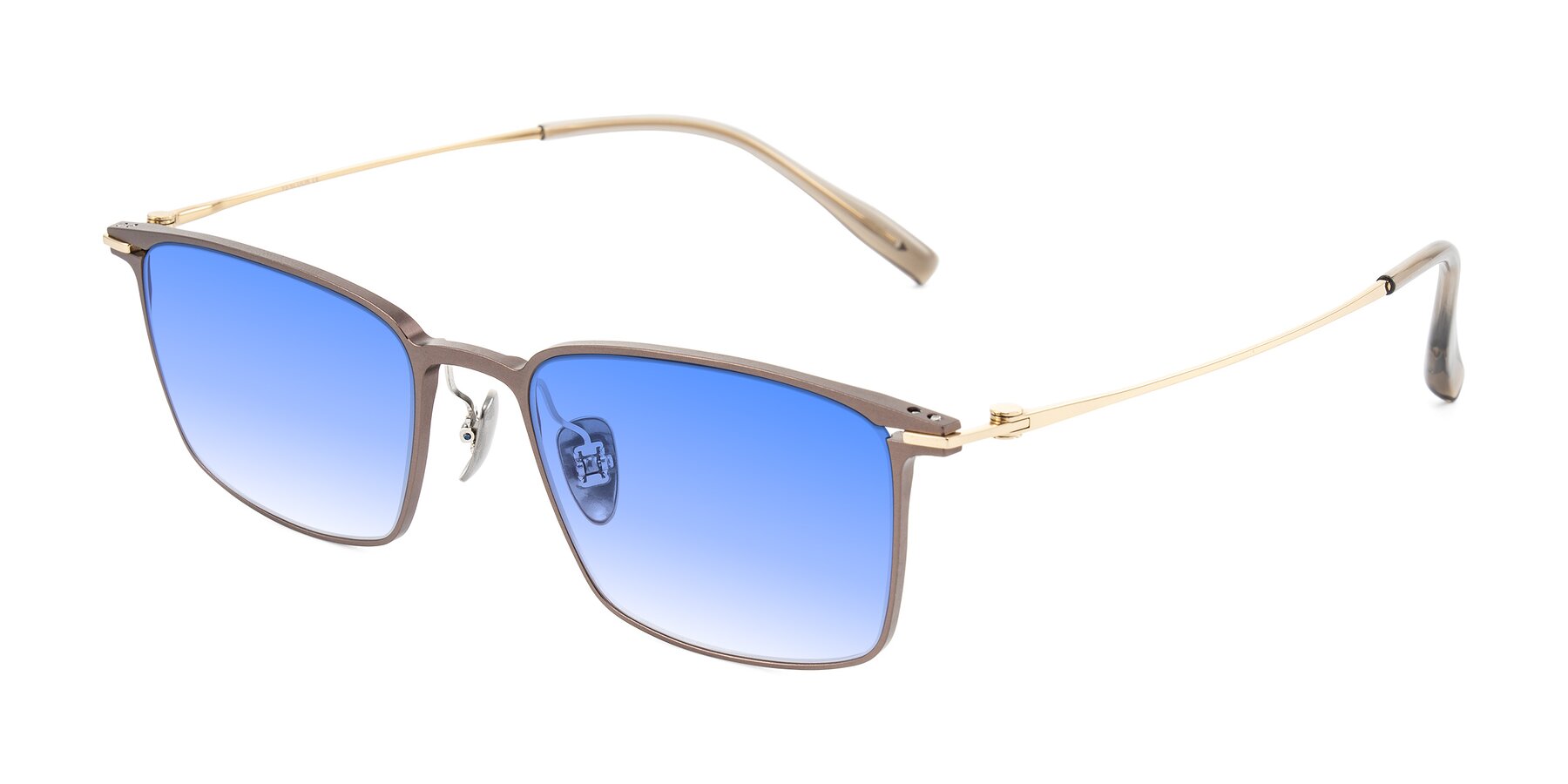 Angle of Ayla in Brown/Gold with Blue Gradient Lenses