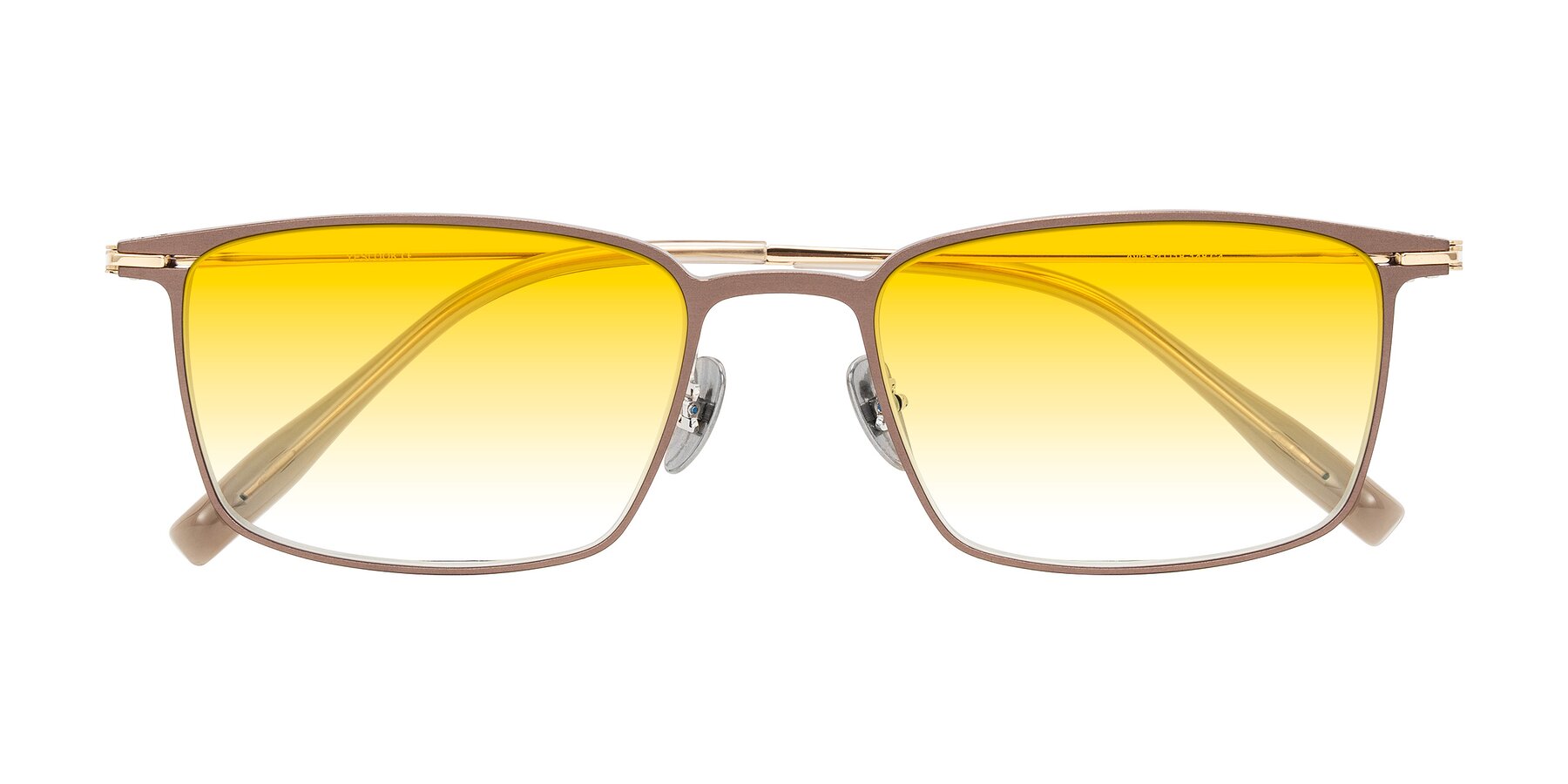 Folded Front of Ayla in Brown/Gold with Yellow Gradient Lenses