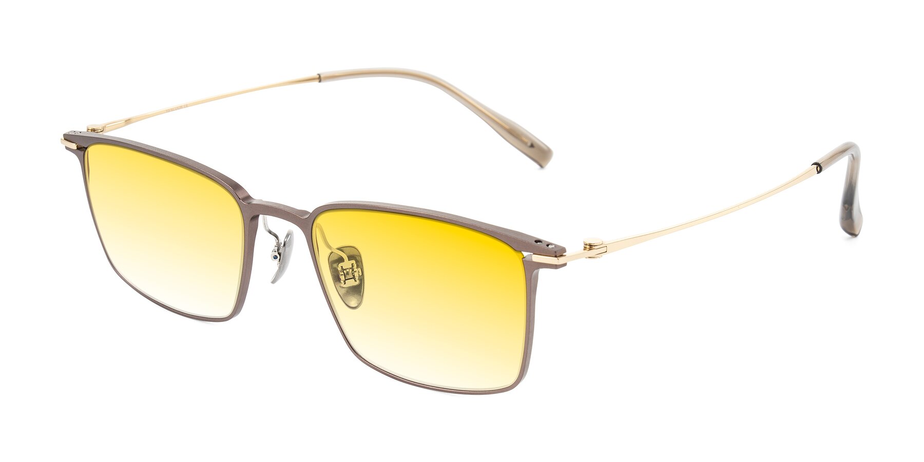Angle of Ayla in Brown/Gold with Yellow Gradient Lenses