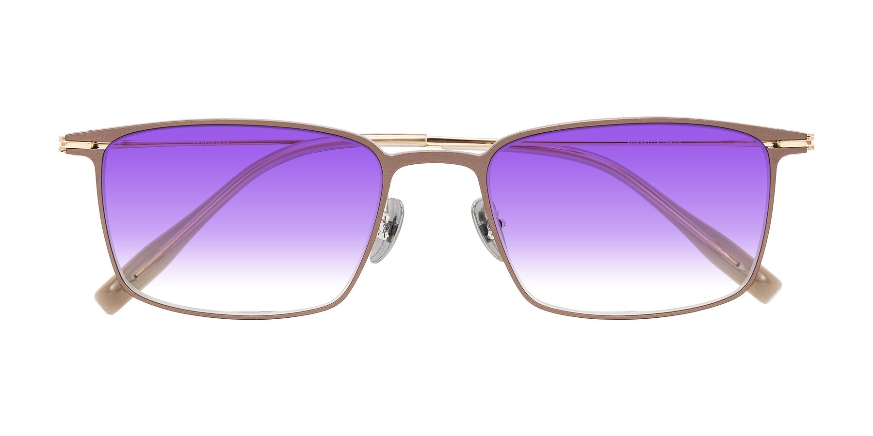 Folded Front of Ayla in Brown/Gold with Purple Gradient Lenses