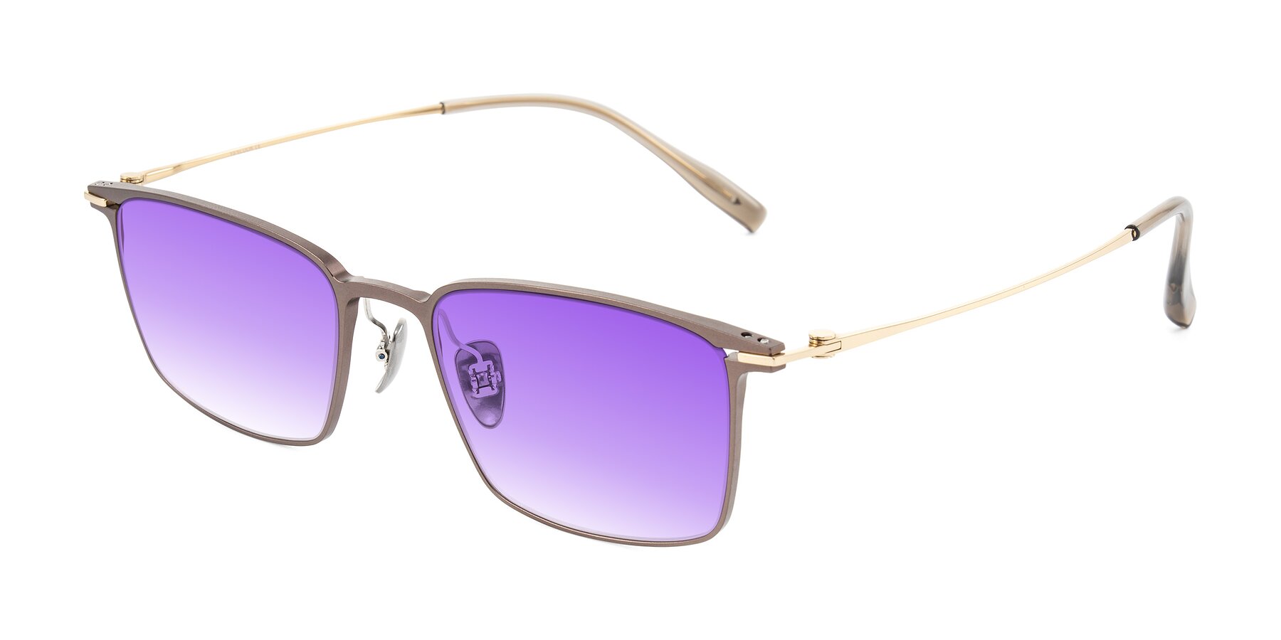 Angle of Ayla in Brown/Gold with Purple Gradient Lenses
