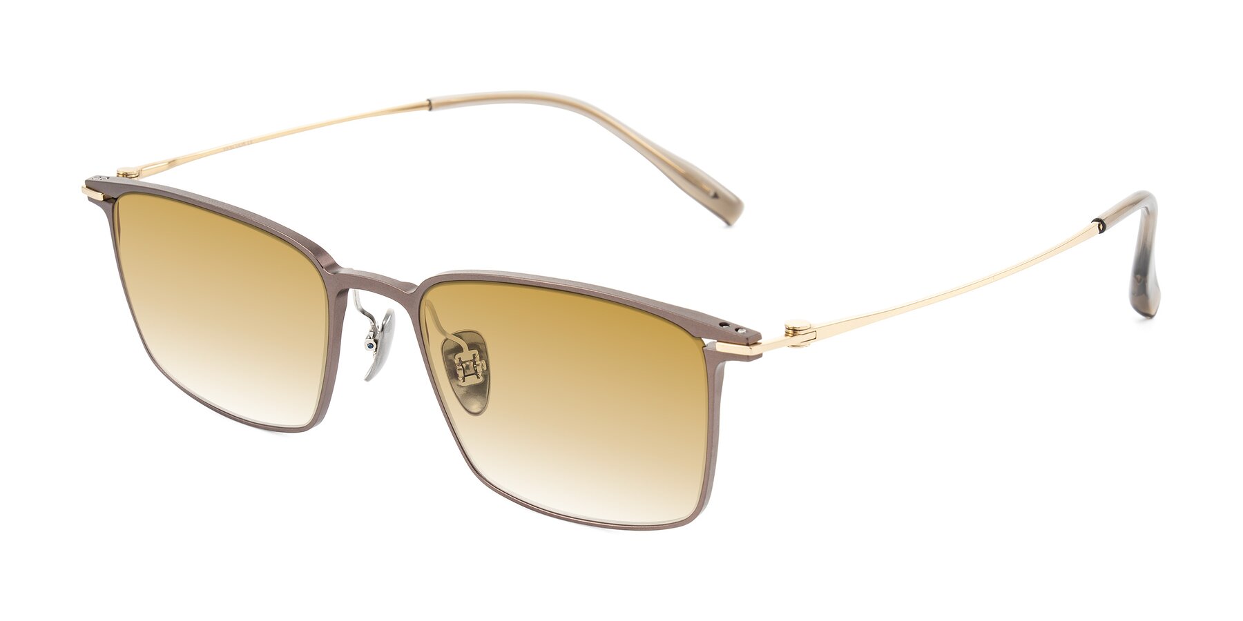 Angle of Ayla in Brown/Gold with Champagne Gradient Lenses