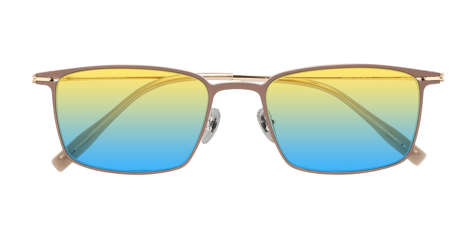 Folded Front of Ayla in Brown/Gold with Yellow / Blue Gradient Lenses