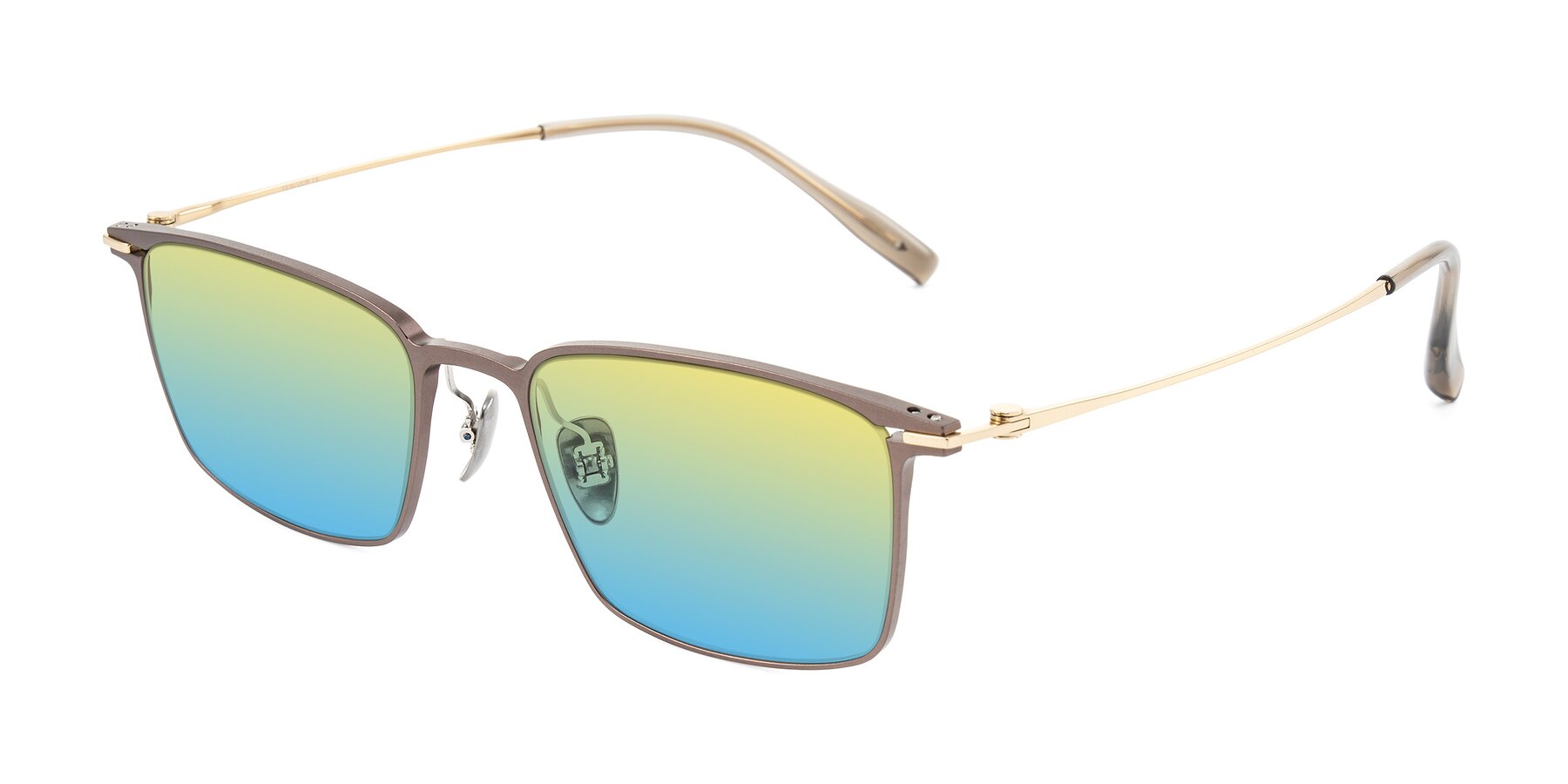 Angle of Ayla in Brown/Gold with Yellow / Blue Gradient Lenses